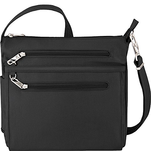 Travelon Anti-Theft Essential North/South Bag – Small Nylon Crossbody for Travel & Everyday (Black), 6.5 in x 1.25 in x 9 in