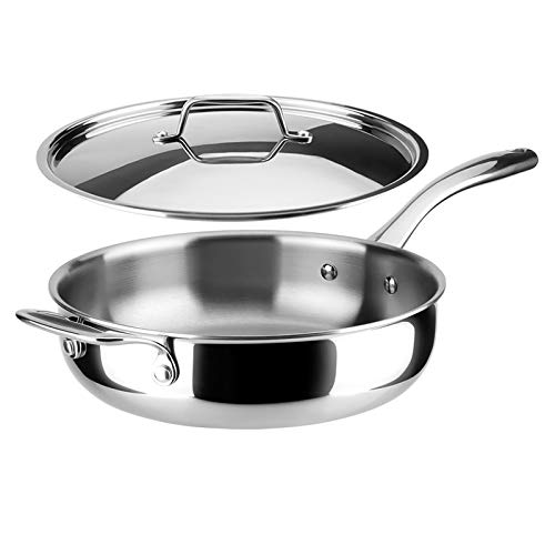 Duxtop Whole-Clad Tri-Ply Stainless Steel Saute Pan with Lid, 3 Quart, Kitchen Induction Cookware