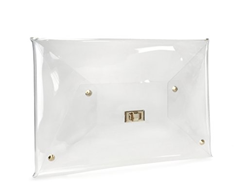 HOXIS Large Size PVC Clear Envelope Clutch Gold Chain Crossbody Bag Women’s Purse (Clear)