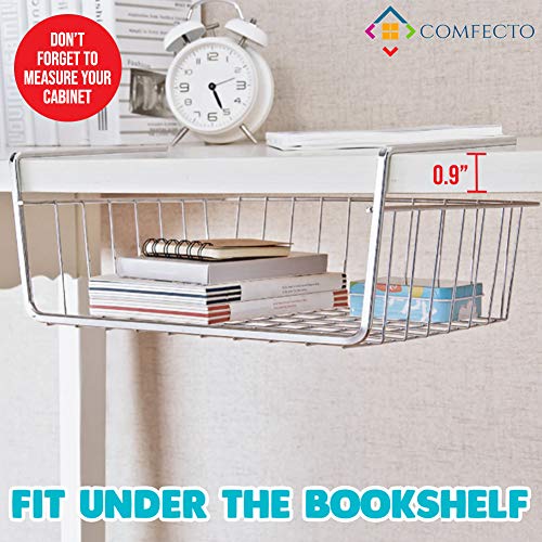 2 Pack Under Shelf Basket, Metal Wire Undershelf Storage Baskets for Cabinet Thickness Max 1.2 inch, Space Saving Hanging Organization for Cupboard Kitchen Counter Pantry Bookshelf, Chrome | The Storepaperoomates Retail Market - Fast Affordable Shopping