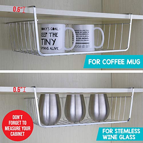 2 Pack Under Shelf Basket, Metal Wire Undershelf Storage Baskets for Cabinet Thickness Max 1.2 inch, Space Saving Hanging Organization for Cupboard Kitchen Counter Pantry Bookshelf, Chrome | The Storepaperoomates Retail Market - Fast Affordable Shopping