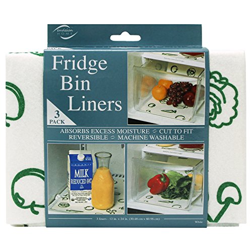 Envision Home Refrigerator Liners, Shelf Liner, Absorbent Fridge Liners, 12 Inch x 24 Inch, Veggie Print, 3 Pack