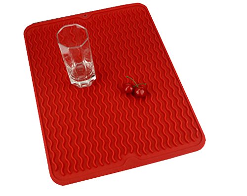Swaroser Large Kitchen Silicone Dish Mats Heat Resistant Dry Mats 16 X 12 Inch (Red)