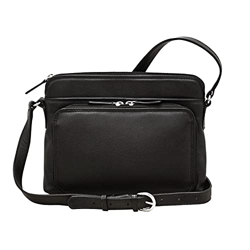 Genuine Soft Leather Cross Body Bag with Front Organizer Wallet,Black