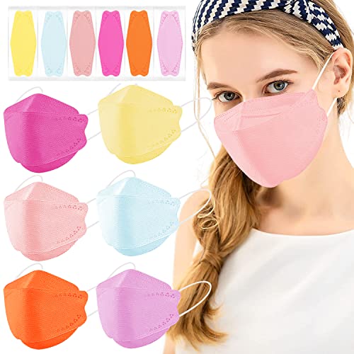 60Pcs KF94 Disposable Face Masks, KF94 Mask Individually Wrapped, Fish Mouth Type Aldult Safety Four Layer Protective Cup Type mask,Comfortable Breathable ,and Protection Rate of 95% , Suitable for all Adults (Gorgeous Color)