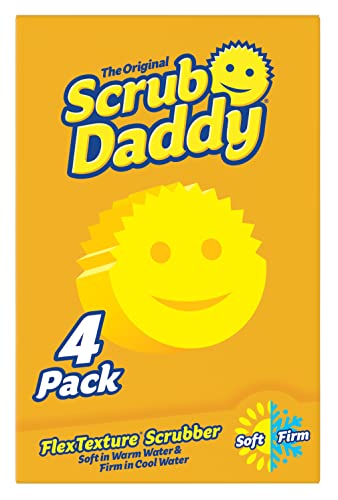 Original Scrub Daddy Sponge – Scratch Free Scrubber for Dishes and Home, Odor Resistant, Soft in Warm Water, Firm in Cold, Deep Cleaning Kitchen and Bathroom, Multi-use, Dishwasher Safe, 4ct