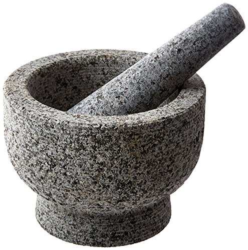 Kota Japan 6” Heavy Granite 2 Cup Mortar & Pestle Natural Stone Molcajete Bowl and Grinder Set for Spices, Herbs, Seasonings, Pastes, Pesto and Guacamole. Release Your Favorite Flavors! Great Gift!