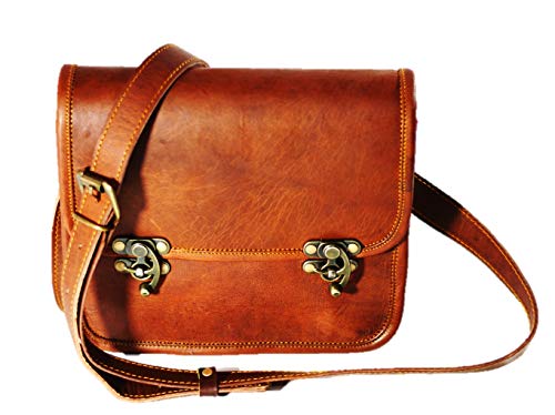 Women Vintage Style Genuine Brown Leather Cross body Shoulder Bag Handmade Purse (9 x 11, Brown)