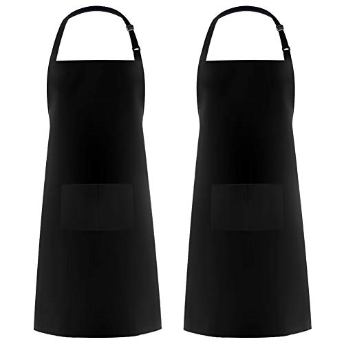 Syntus 2 Pack 100% Cotton Adjustable Bib Apron with 2 Pockets Cooking Kitchen Aprons for Women Men Chef , Black