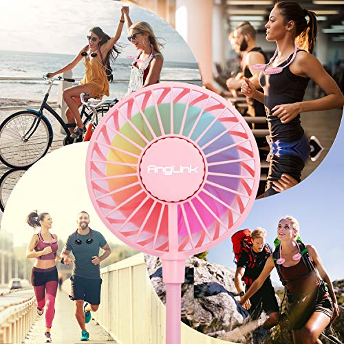 Anglink Portable Neck Fan with Colorful Led Light 360° Rotation – Quiet Hand Free USB Rechargeable Battery Operated Small Personal Fans for Kids Travel Camping Outdoor Office | Pink | The Storepaperoomates Retail Market - Fast Affordable Shopping