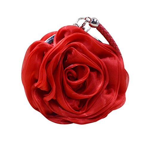 Mily Womens Satin Evening Bag Flower Shaped Wristlet Red