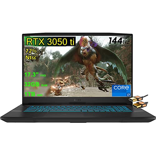 MSI Crosshair 17 Gaming Laptop 17.3” FHD IPS 144Hz (72% NTSC) 11th Generation Intel Octa-core i7-11800H 32GB RAM 1TB SSD GeForce RTX 3050 Ti 4GB USB-C Backlit Keyboard Win10 + HDMI Cable