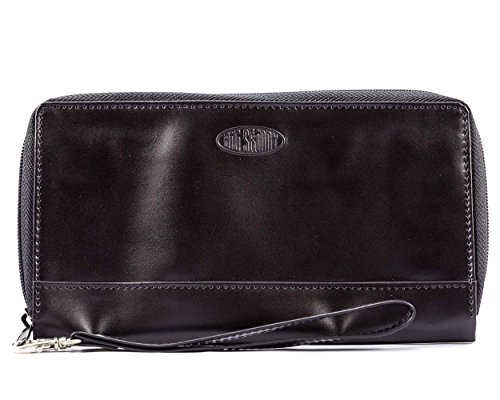 Big Skinny Women’s Panther Leather Clutch Slim Wallet, Holds Up to 40 Cards, Black