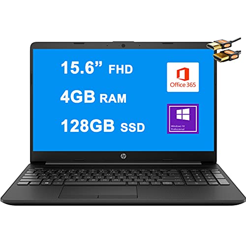 HP 15 Laptop 15.6” Diagonal FHD IPS Display Intel Celeron N4020 Processor 4GB RAM 128GB SSD Intel UHD Graphics 600 USB-C Office365(1-Year) Webcam Win10 Pro Black + HDMI Cable