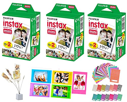 Fujifilm Instax Mini Instant Film, Twin Packs (3 Pack, Total 60,Sheets) 40 Sticker Film Frames + Photo Bouquet Holder