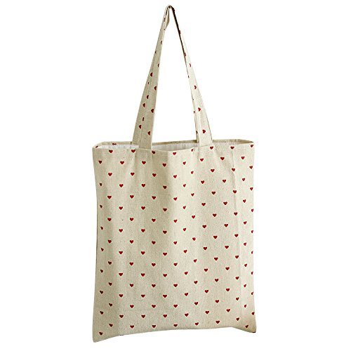 Caixia Women’s Red Heart Canvas Tote Shopping Bag Beige (Zip)