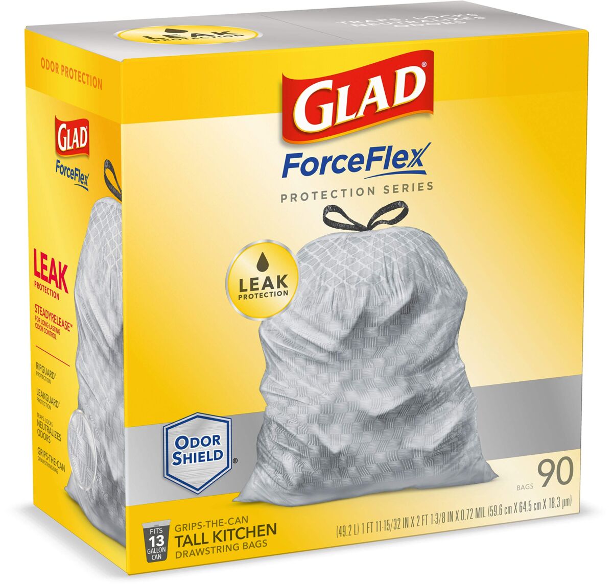 Glad ForceFlex Protection Series Tall Kitchen Trash Bags, 13 Gal, Unscented OdorShield, 90 Ct (Package May Vary) | The Storepaperoomates Retail Market - Fast Affordable Shopping