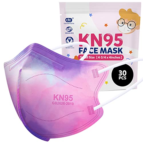 ctc connexions Kids KN95 Masks for Children 30Pcs-5 Ply Cute Design Breathable Kids Masks Filter Efficiency ≥95%Against PM2.5 with Elastic Earloop&Nose Clip for Boys Girls(Tie Dye)