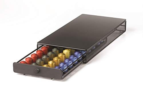 Nifty Small Nespresso Capsule Drawer – Black, 40 Capsule Pod Pack Holder, Non-Rolling Sliding Drawer, Under Coffee Pot Storage, Home Kitchen Counter Organizer