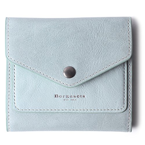 Borgasets Women’s RFID Blocking Small Compact Bifold Leather Pocket Wallet Ladies Mini Purse (Ice Blue)