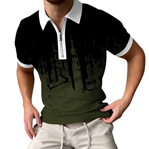 ZDFER 1/4 Zipper Shirts for Mens, New 2022 Summer Short Sleeve T Shirts Splash-Ink Print Hawaiian Tee Shirt Lapel Tops Mens Christmas Shirts Golf Shirts Ping Golf Shirts for Men Polo Shirts for Men
