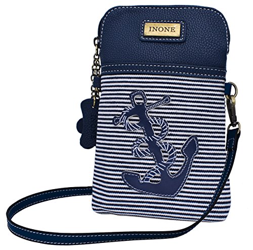 Anchor Crossbody Bag Nautical iPhone Cell Phone Purse Bag PU Leather Canvas Handbag for Smartphone Credit Card Passport Keys