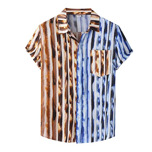 ZDFER Hawaiian Shirts for Men Short Sleeve Patchwork Printed Tops Summer Casual Button Down Beach Turn-Down Collar Shirt Mens Christmas Shirts Golf Shirts Ping Golf Shirts for Men Polo Shirts for Men