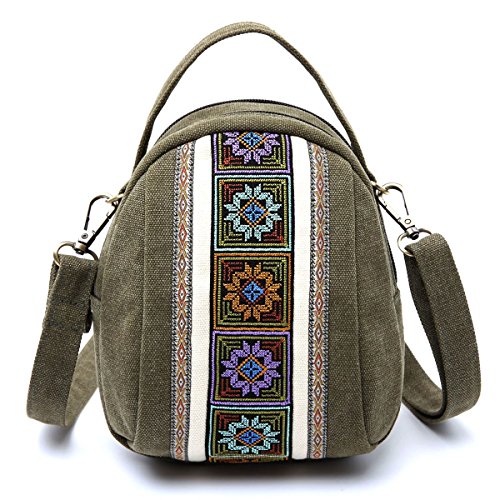 Goodhan Embroidery Canvas Crossbody Bag Cell phone Pouch Coin Purse for Women Girls,Army Green