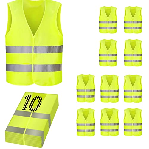 10 Packs Safety Vest ,Yellow Reflective Vest , High Visibility Safety Vest, Construction Vest for Men & Women, XXL