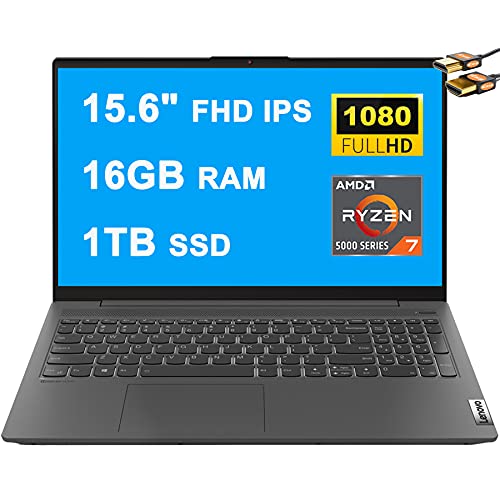 Lenovo IdeaPad 5 Business Laptop 15.6″ FHD IPS Display (300nits) AMD Octa-Core Ryzen 7 5700U (Beats i7-1160G7) 16GB RAM 1TB SSD Fingerprint Backlit KB USB-C Dolby Win10 Grey + HDMI Cable