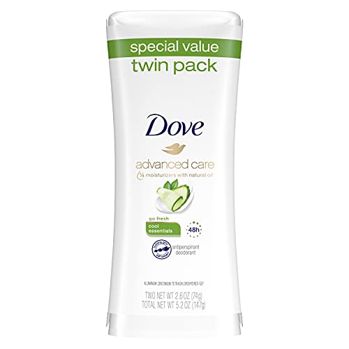 Dove Advanced Care Antiperspirant Deodorant Stick for Women, Cool Essentials, for 48 Hour Protection And Soft And Comfortable Underarms, 2.6 oz, 2 Count