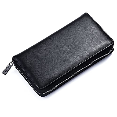 Buvelife Credit Card Wallet Leather RFID Wallet with Zipper for Women or Men, Huge Storage Capacity Credit Card Holder (Black)