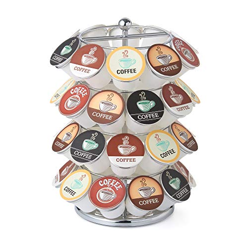Nifty Coffee Pod Carousel – Compatible with K-Cups, 40 Pod Pack Storage, Spins 360-Degrees, Lazy Susan Platform, Home or Office Kitchen Counter Organizer, Modern Chrome Design