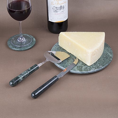 Creative Home Genuine Green Marble Stone 2 Piece Serving Set, Stainless Steel Cutter Slicer and Cheese Knife | The Storepaperoomates Retail Market - Fast Affordable Shopping