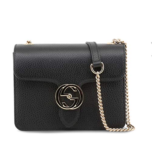 Gucci Interlocking BLACK Marmont Leather Silver Handbag Italy Chain 510304 NEW