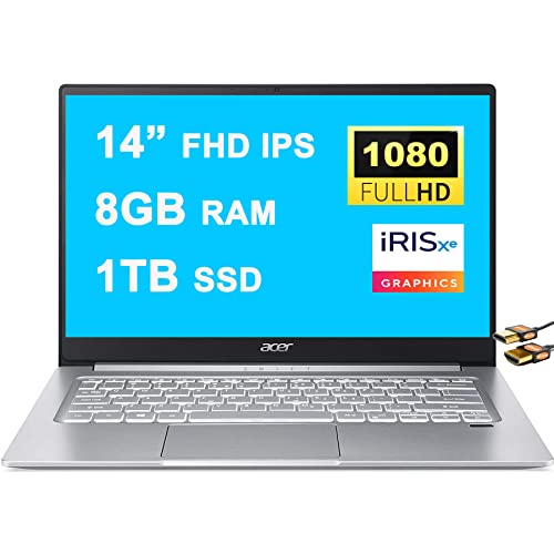 Acer Swift 3 Business Laptop 14” FHD IPS ComfyView Display 11th Gen Intel Quad-Core i7-1165G7 8GB RAM 1TB SSD Intel Iris Xe Graphics Fingerprint Backlit USB-C Win10 + HDMI Cable
