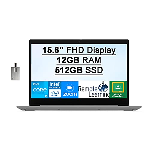 2021 Lenovo Ideapad 3i 15.6″ FHD Display Laptop Computer, Intel Core i3-1115G4, 12GB DDR4 RAM, 512GB PCIe SSD, Intel UHD Graphics, HD Webcam, HDMI, Bluetooth, Windows 11S, Platinum Grey, 32GB USB Card