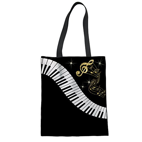 HUGS IDEA Piano Keyboard Shoulder Bag Travel Cotton Tote Bag Fashion College Handbag for Teen Girl