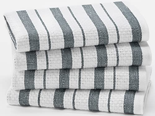 COTTON CRAFT Oversized Kitchen Towels – 4 Pack 100% Cotton Basketweave Tea Dish Towels – Absorbent Reusable Low Lint – Cooking Drying Restaurant Bar Cleaning Cloth Napkin – 20×30 Charcoal Grey Stripe