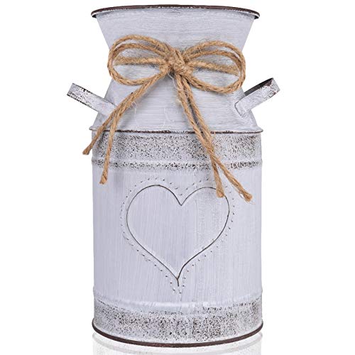HIDERLYS 7.5″ High Decorative Vase with Unique Heart-Shaped and Rope Design, Galvanized Finish- Rustic Decorated for Living Room, Bedroom, Kitchen (Grey)