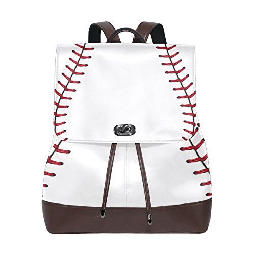 Baseball Backpack Purse PU Leather, Sports Ball Print Backpack Shoulder Bag Travel Daypack for Women Ladies