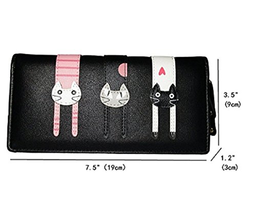 Women’s Wallet Cute Cat Wallet Coin Purse Bifold Long Purse with Zipper Black | The Storepaperoomates Retail Market - Fast Affordable Shopping