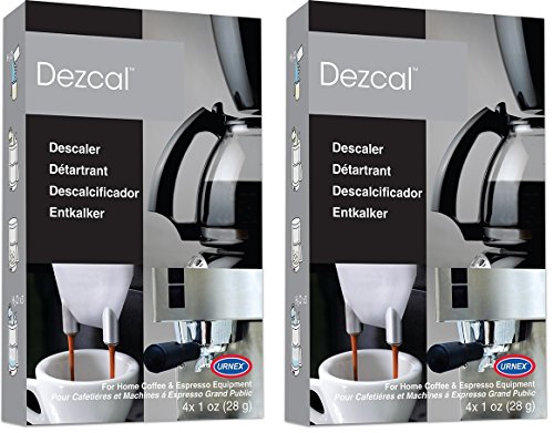 Urnex Dezcal Coffee and Espresso Descaler and Cleaner – 2 Pack – Activated Scale Remover Use with Home Coffee Brewers Espresso Machines Pod Machines Capsule Machines Kettles Garmet Steamers