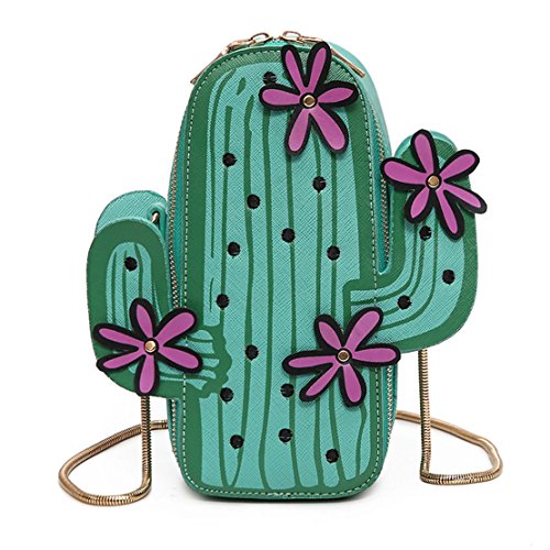 MILATA Women Cactus Shape PU Leather Mini Cross Body Bag Cute Purses Shoulder Chain Bag