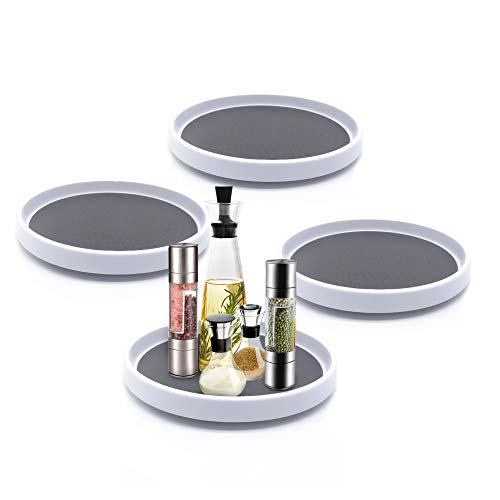 COMELYJEWEL 4pcs/pack Inner 9-inch Lazy Susan Kitchen Pantry Spice Rack Fridge Holder White Grey Non Skid Turntable Cans Cabinet Under Sink Organizer