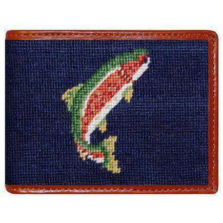 Trout and Fly Needlepoint Wallet in Navy by Smathers & Branson
