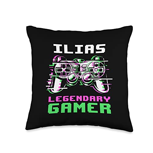 Personalized Gaming Gift Idea And Gamer Quotes Ilias-Legendary Gamer-Personalized Throw Pillow, 16×16, Multicolor