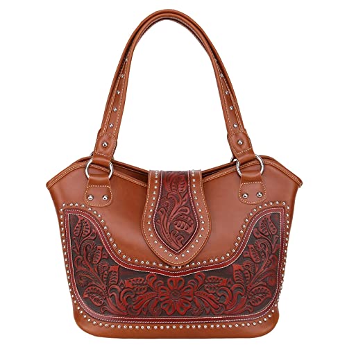 Montana West Tote Bag Tooled Collection Concealed Handgun Handbag Leather Gun Pocket Concealed Carry Purse CW-MWC-G1001-BR