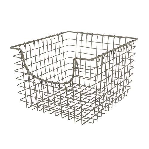Spectrum Diversified Scoop Wire Basket, Vintage-Inspired Steel Storage Solution for Kitchen, Pantry, Closet, Bathroom, Craft Room & Garage, Single, Satin Nickel PC