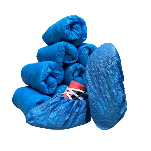 GSD Brand 100 Pack Extra Large Blue Disposable Non-Slip Boot & Shoe Covers. Waterproof Indoor Use Premium Durable Booties with Non Skid Treads. Fits US Men’s Size 14 and Women’s 16 Shoe Size